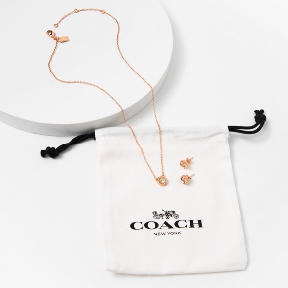 COACH Rose Gold Open Circle Necklace & Tea Rose Earring Set - Picture 3 of 10